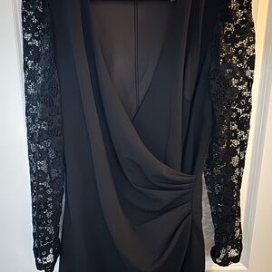 Elegant Black Lace Sleeve Dress